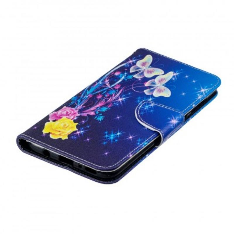 Kožené Puzdro Samsung Galaxy A70 Zlaté Motýle