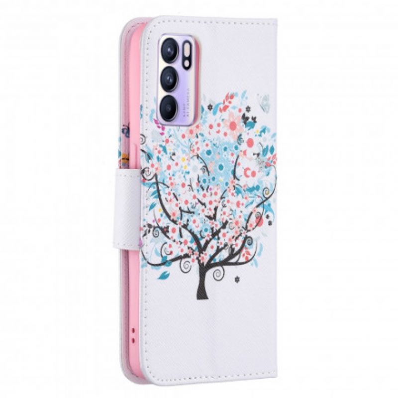 Kožené Puzdro Oppo Reno 6 5G Rozkvitnutý Strom