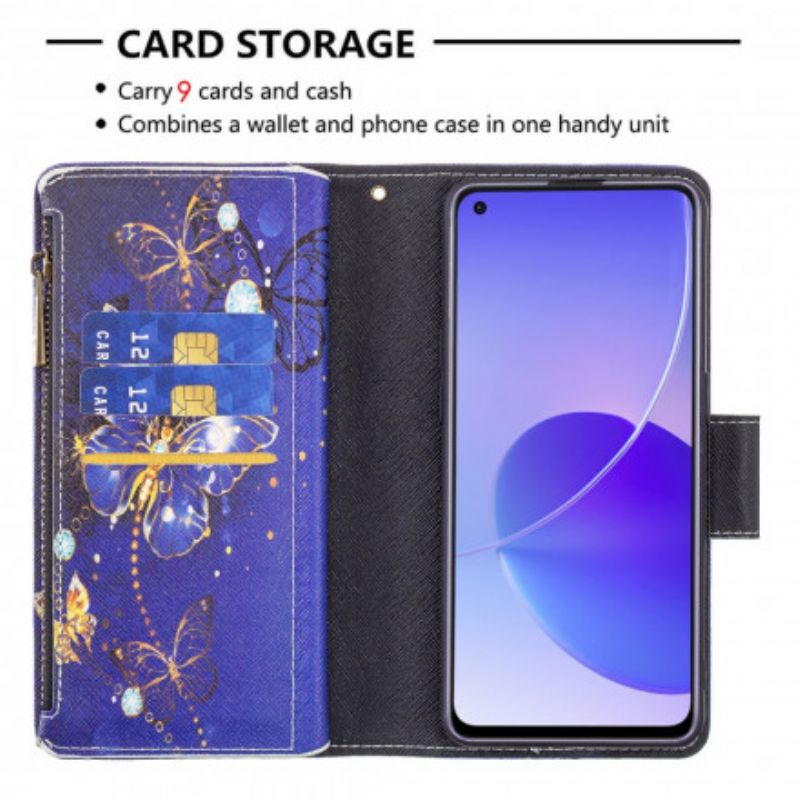 Kožené Puzdro Oppo Reno 6 5G Vrecko Na Zips Na Motýle