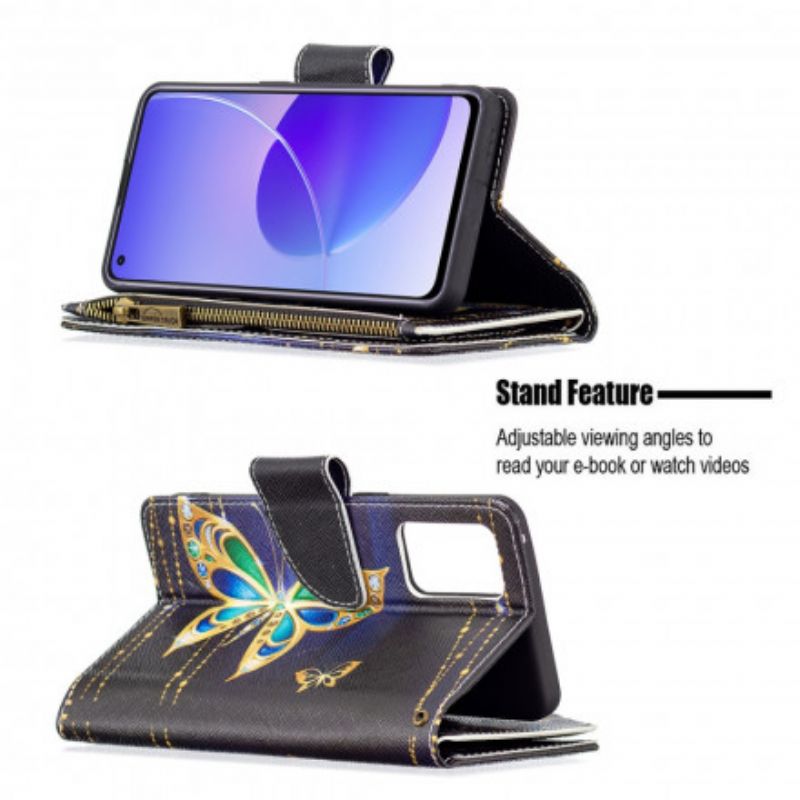Kožené Puzdro Oppo Reno 6 5G Vrecko Na Zips Na Motýle