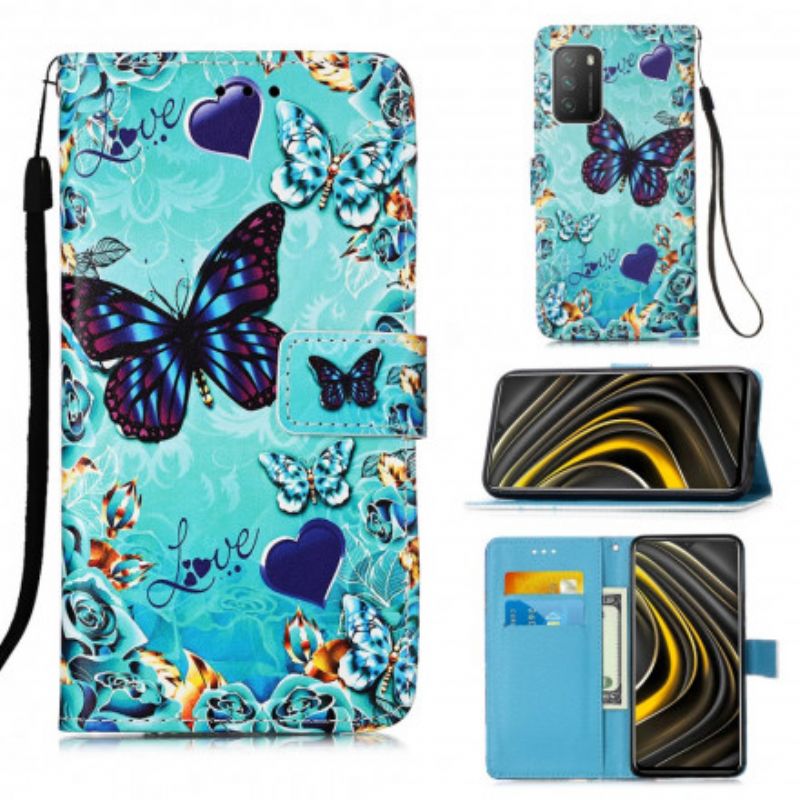 Kožené Puzdro Poco M3 Love Butterflies Strappy