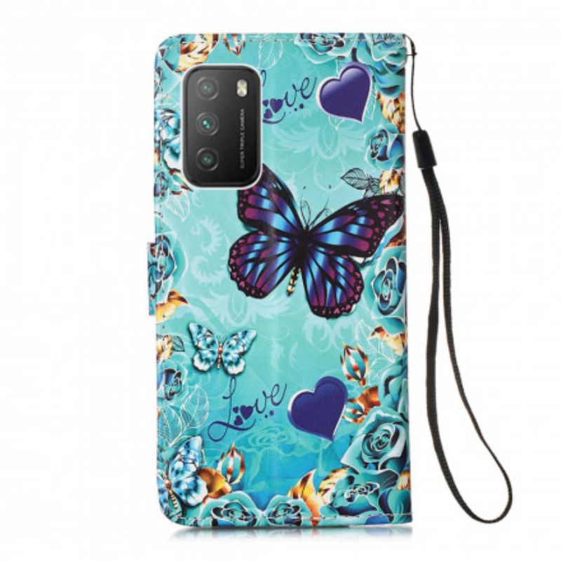 Kožené Puzdro Poco M3 Love Butterflies Strappy