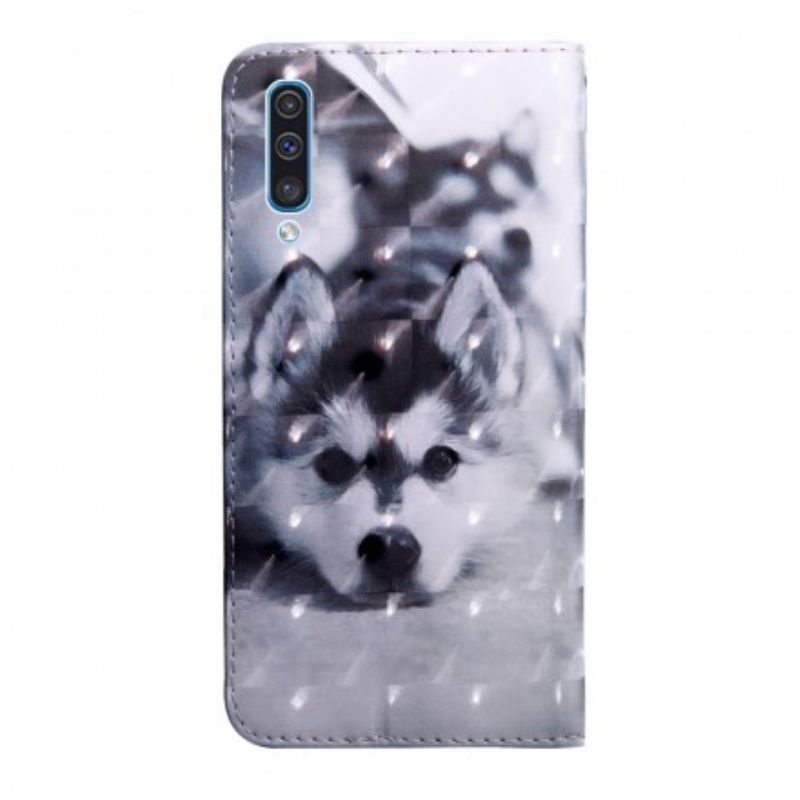 Kožené Puzdro Samsung Galaxy A50 Čiernobiely Pes