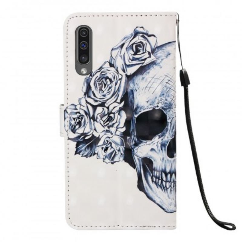 Kožené Puzdro Samsung Galaxy A50 Kvetinová Lebka