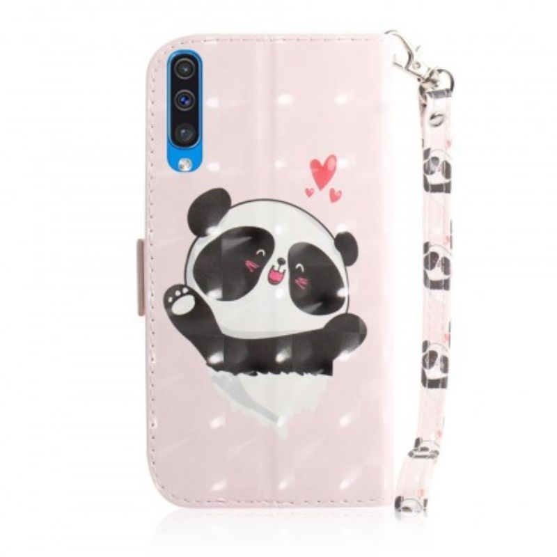 Kožené Puzdro Samsung Galaxy A50 Panda Love With Lanyard