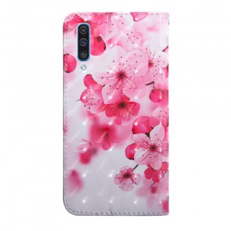 Kožené Puzdro Samsung Galaxy A50 Ružové Kvety