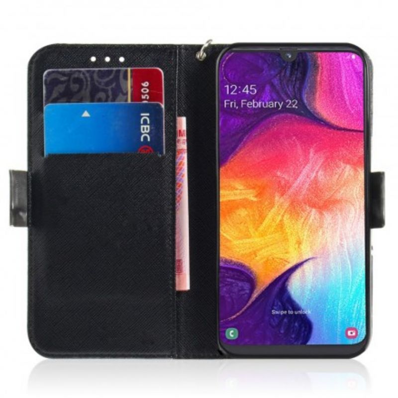 Kožené Puzdro Samsung Galaxy A50 Sivá Mačka S Popruhom