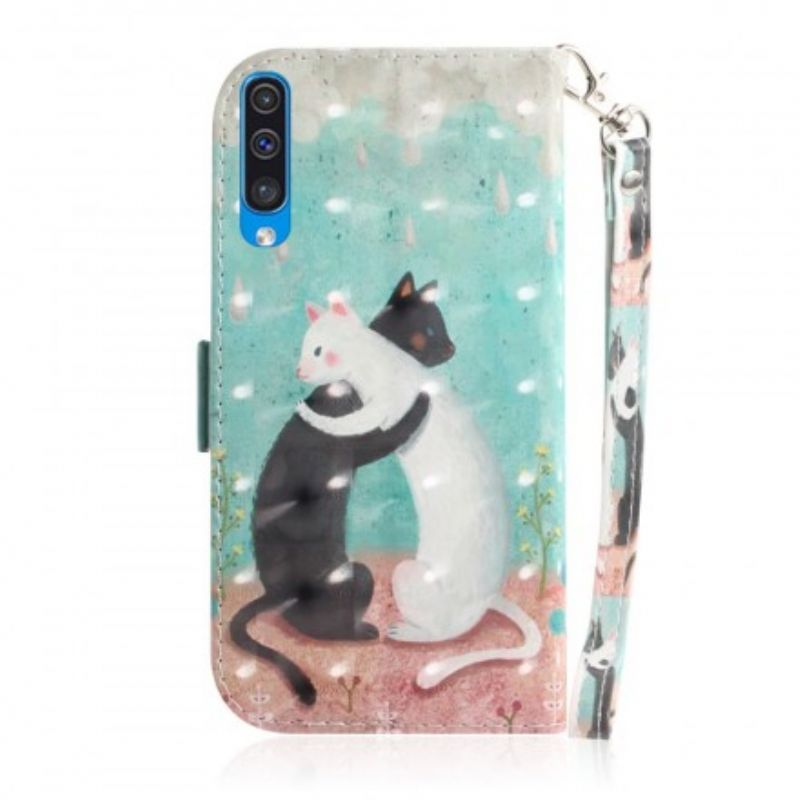 Kožené Puzdro Samsung Galaxy A50 Strappy Cat Friends