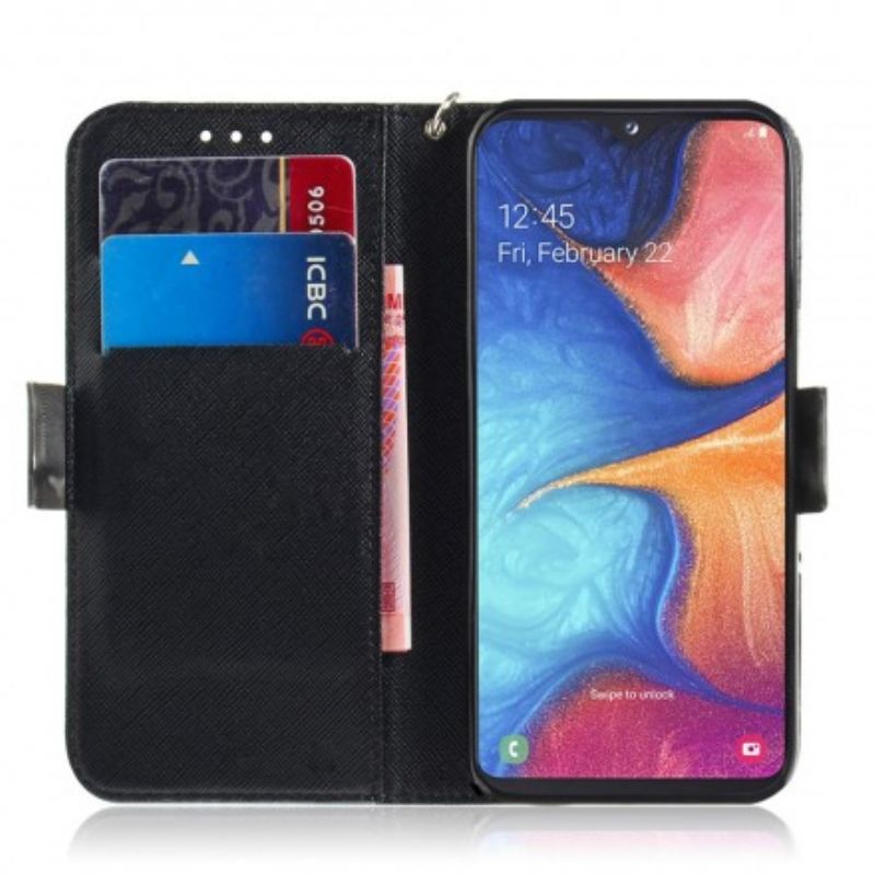 Kožené Puzdro Samsung Galaxy A20e Sivá Mačka S Popruhom