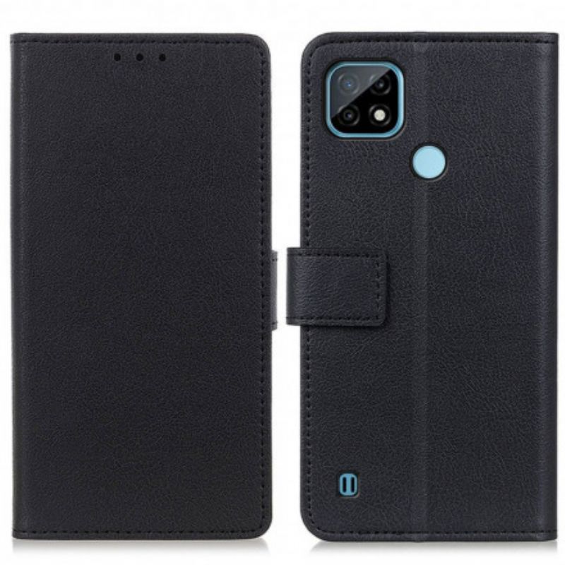 Kožené Puzdro Realme C21 Jednoduchý Lesklý Kožený Efekt