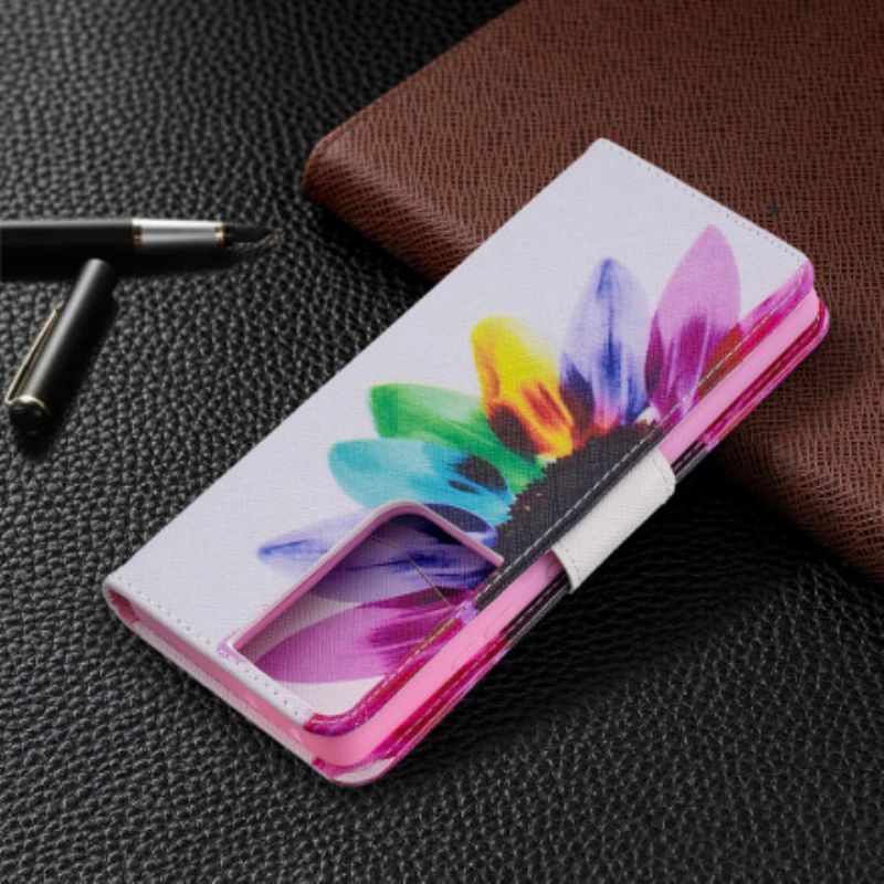 Kožené Puzdro Samsung Galaxy S21 Ultra 5G Akvarelový Kvet