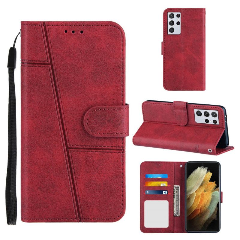 Kožené Puzdro Samsung Galaxy S21 Ultra 5G Efekt Remienky Geo Leather