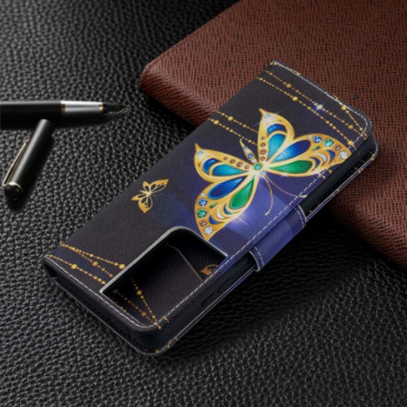 Kožené Puzdro Samsung Galaxy S21 Ultra 5G Motýlí Králi