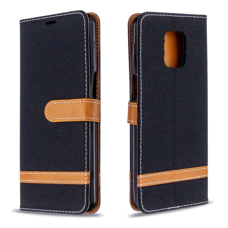 Kožené Puzdro Xiaomi Redmi Note 9S / 9 Pro Remienok S Látkovým A Koženým Efektom