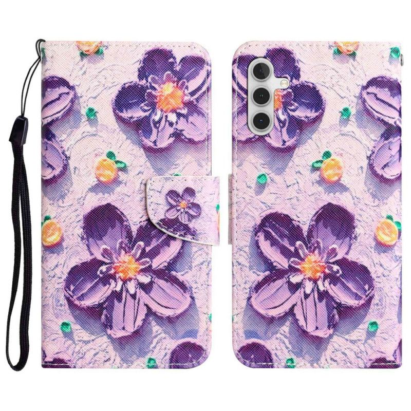 Kožené Puzdro Samsung Galaxy A14 / A14 5G Popruhové Kvety