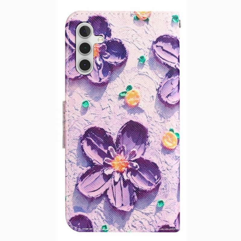 Kožené Puzdro Samsung Galaxy A14 / A14 5G Popruhové Kvety
