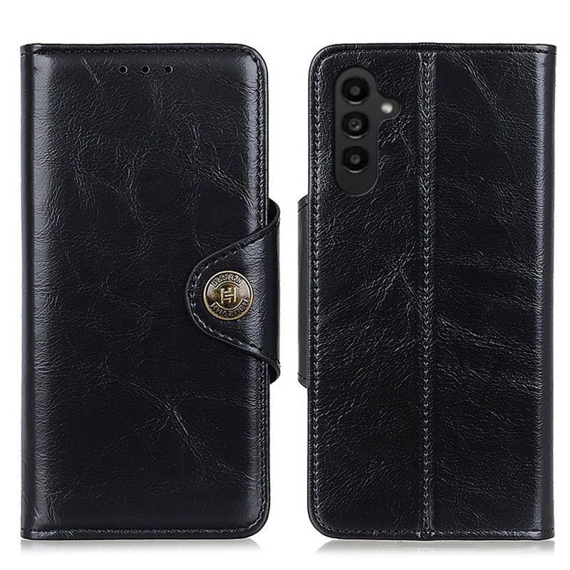 Kožené Puzdro Samsung Galaxy A14 / A14 5G Umelá Lakovaná Koža S Gombíkom