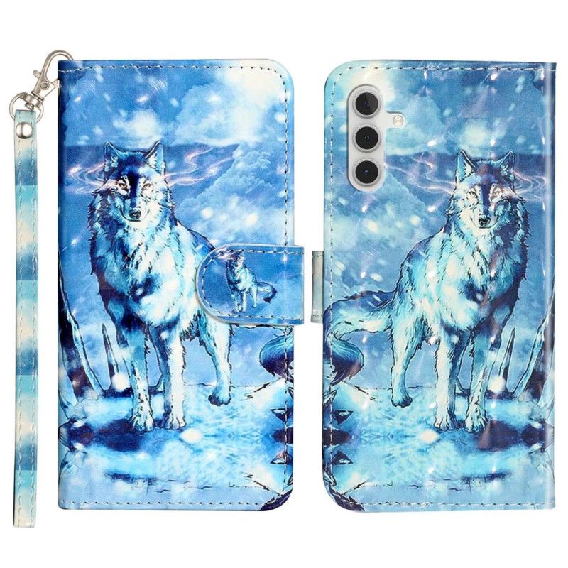 Kožené Puzdro Samsung Galaxy A14 / A14 5G Vlk S Lanyardom