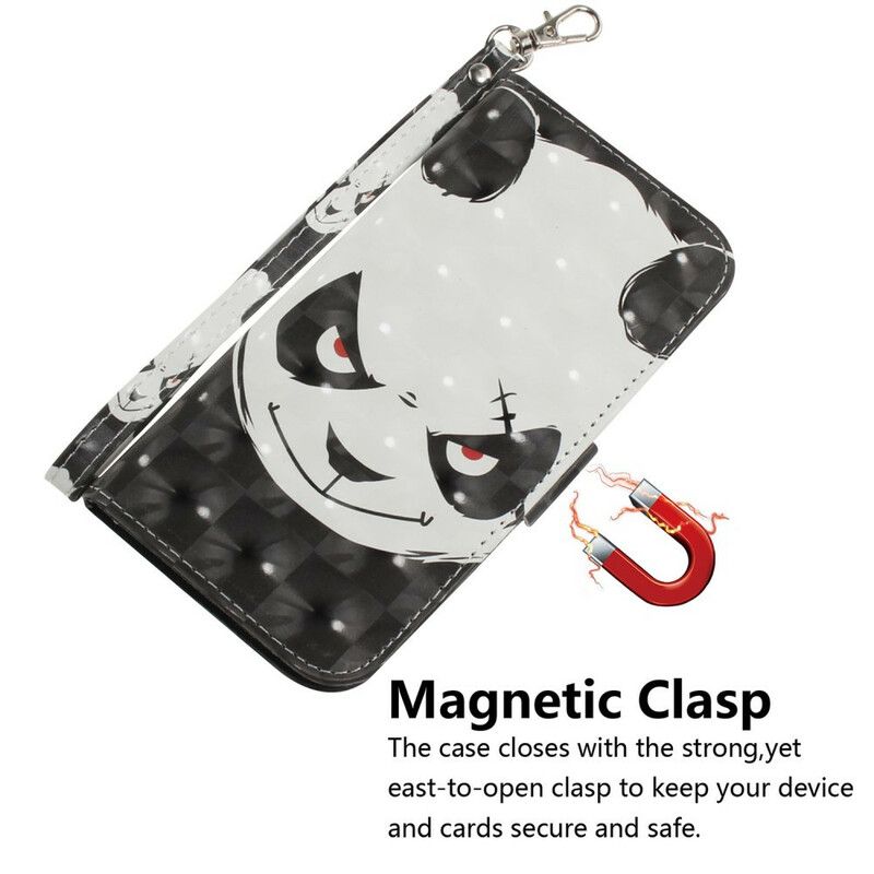 Kožené Puzdro Xiaomi Redmi 9 Angry Panda With Lanyard