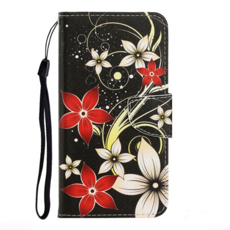 Kožené Puzdro Xiaomi Redmi 9 Farebné Strapce Kvety