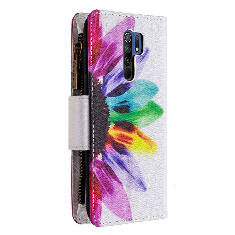 Kožené Puzdro Xiaomi Redmi 9 Kvetinové Vrecko Na Zips