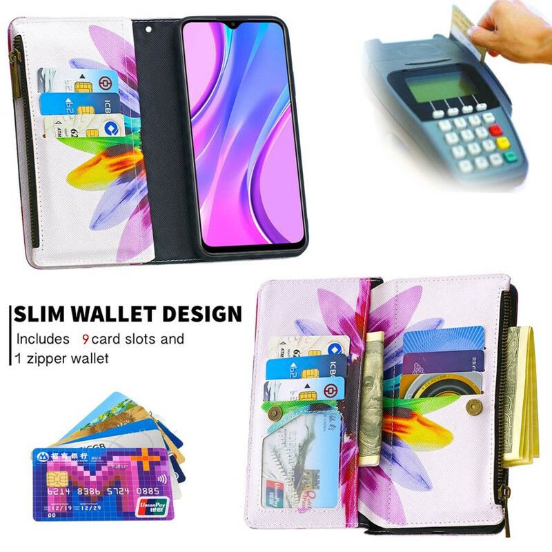 Kožené Puzdro Xiaomi Redmi 9 Kvetinové Vrecko Na Zips