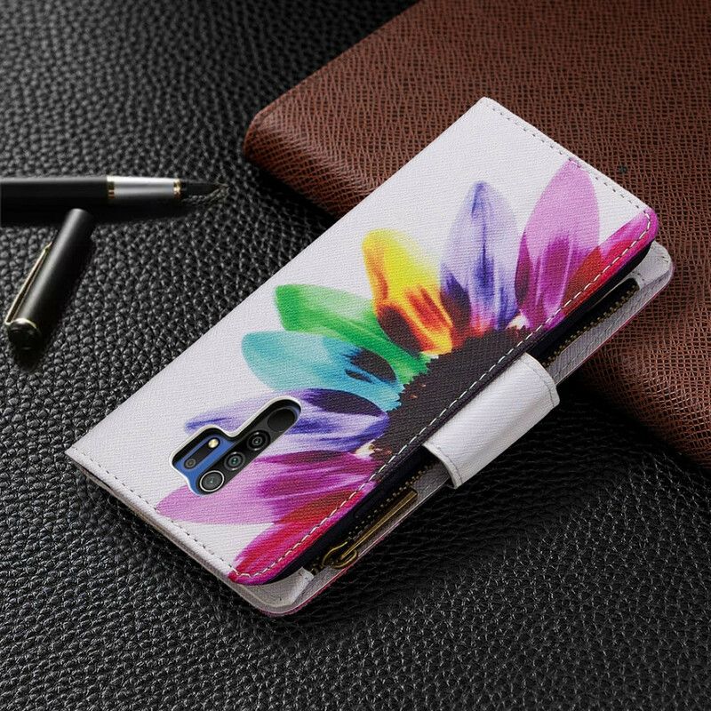 Kožené Puzdro Xiaomi Redmi 9 Kvetinové Vrecko Na Zips