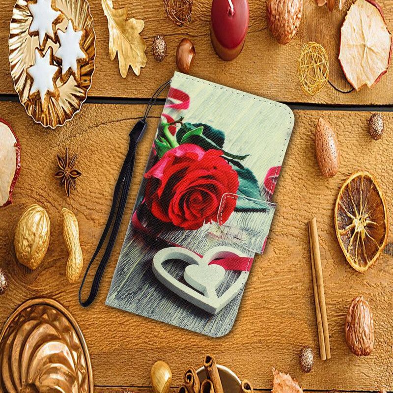 Kožené Puzdro Xiaomi Redmi 9 Romantická Ruža S Remienkom