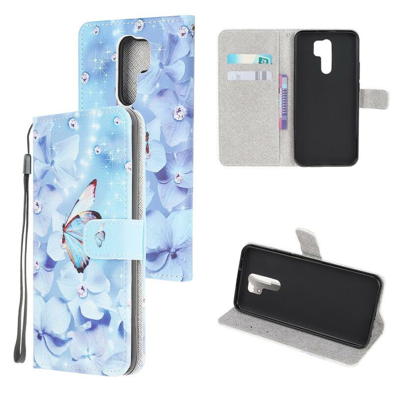 Kožené Puzdro Xiaomi Redmi 9 Strappy Diamond Butterflies