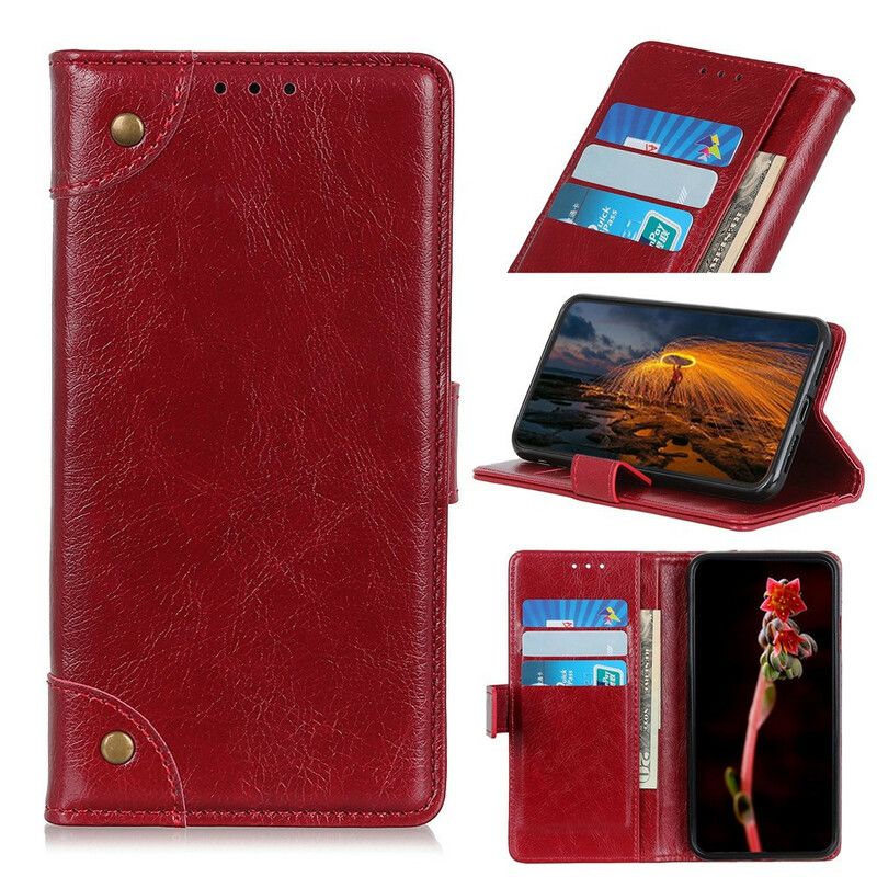 Peňaženkový Kryt Xiaomi Redmi 9 Vintage Nity Z Kože Nappa