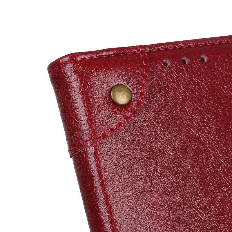 Peňaženkový Kryt Xiaomi Redmi 9 Vintage Nity Z Kože Nappa