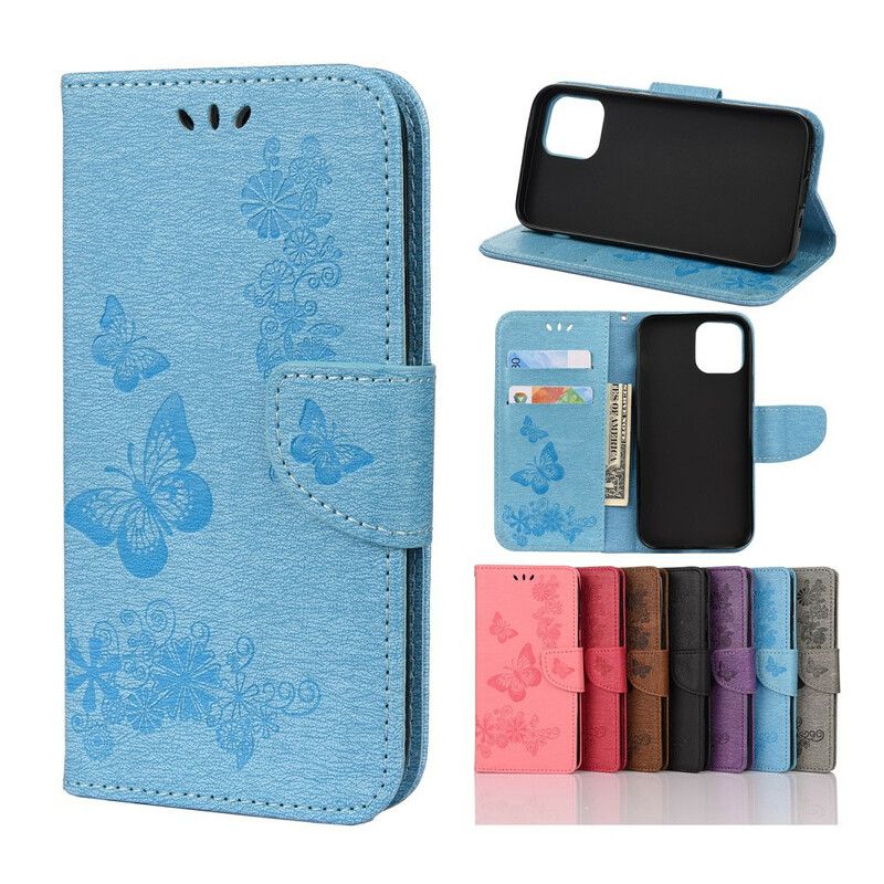 Kožené Puzdro iPhone 12 Mini Nádherné Motýle Na Remienku