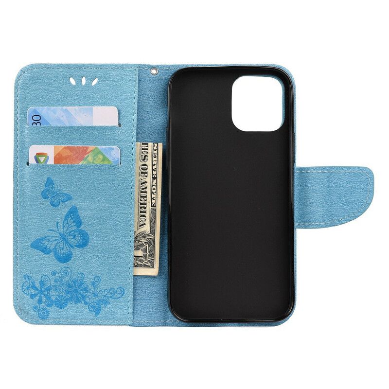 Kožené Puzdro iPhone 12 Mini Nádherné Motýle Na Remienku