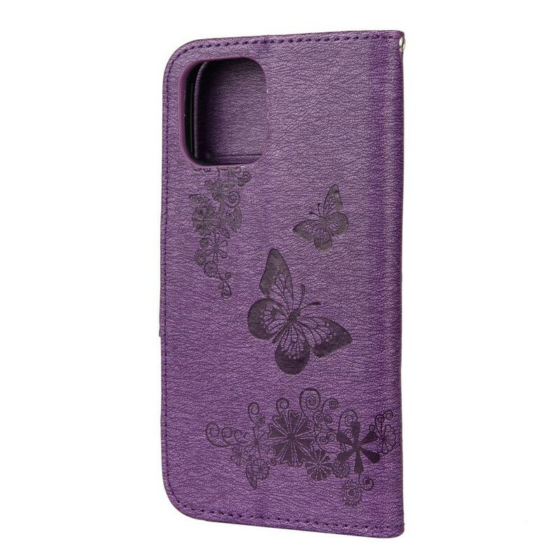 Kožené Puzdro iPhone 12 Mini Nádherné Motýle Na Remienku