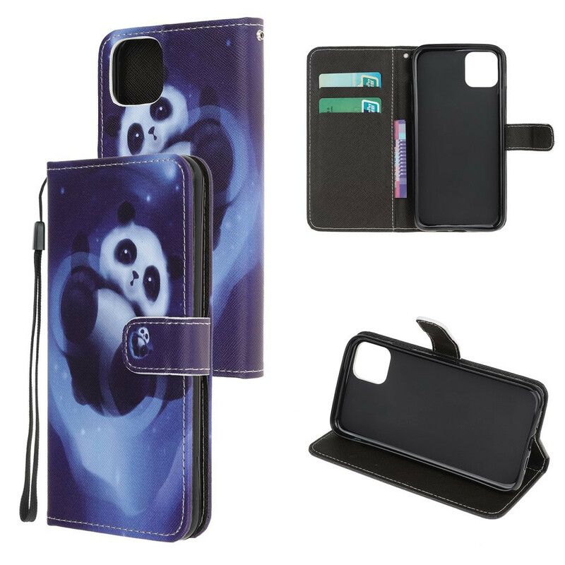 Kožené Puzdro iPhone 12 Mini Panda Space So Šnúrkou
