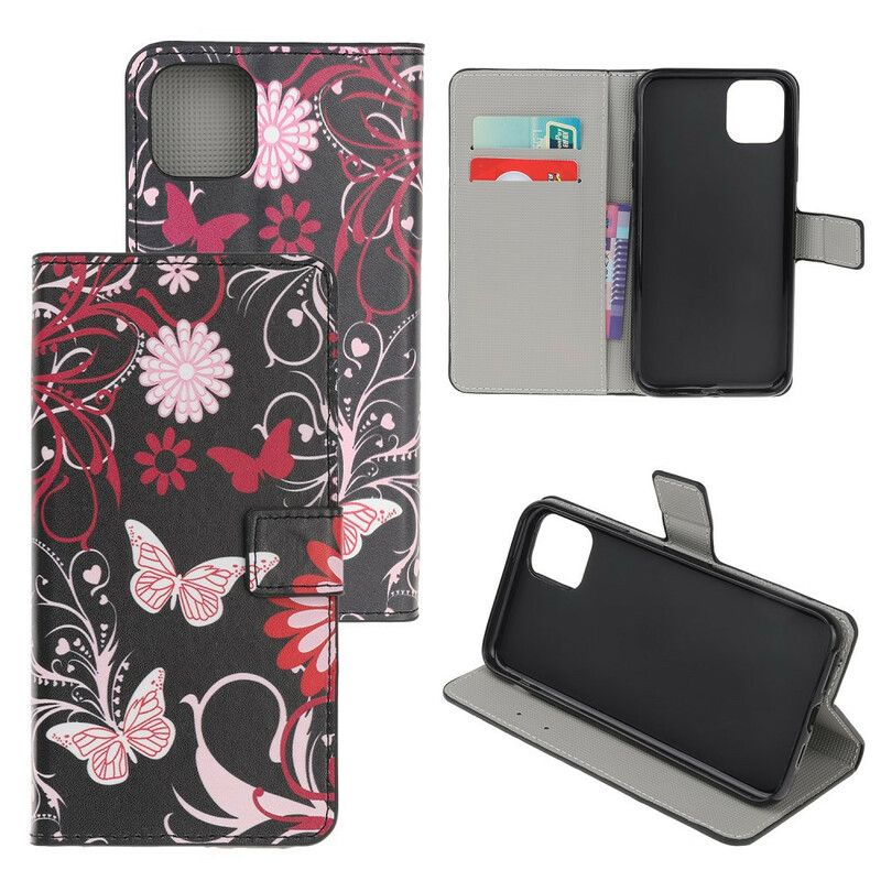 Kožené Puzdro iPhone 12 Mini Šialené Motýle