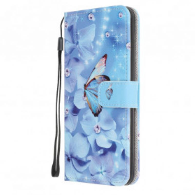 Kožené Puzdro Samsung Galaxy A22 5G Strappy Diamond Butterflies