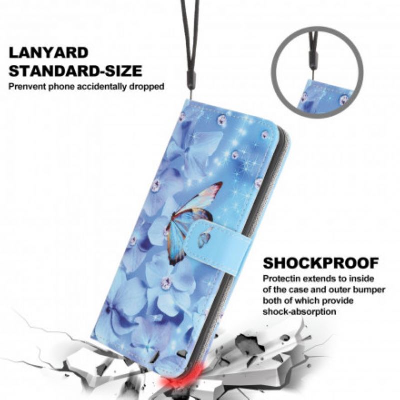 Kožené Puzdro Samsung Galaxy A22 5G Strappy Diamond Butterflies