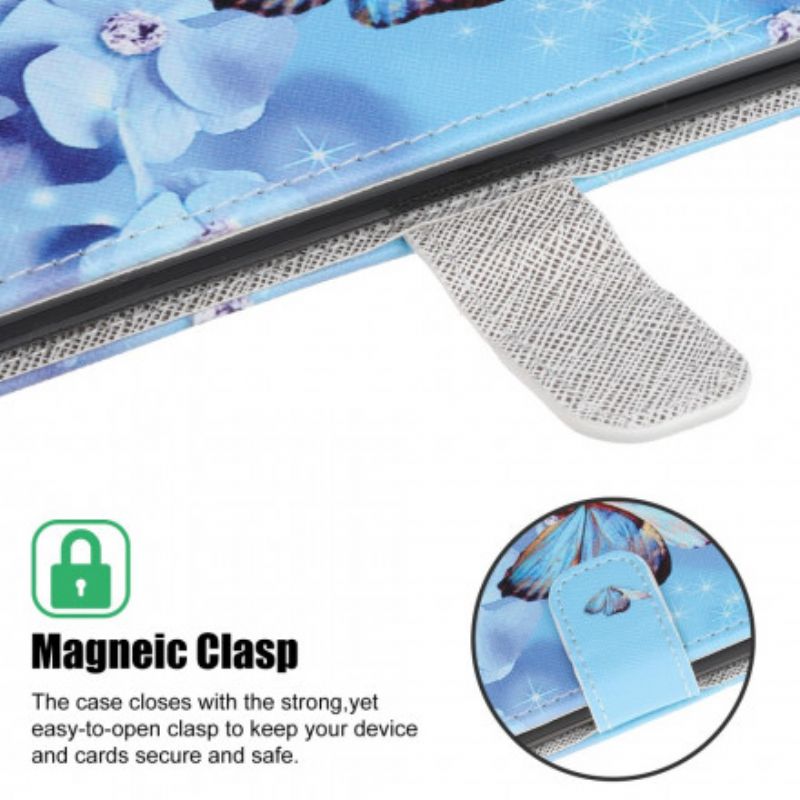 Kožené Puzdro Samsung Galaxy A22 5G Strappy Diamond Butterflies