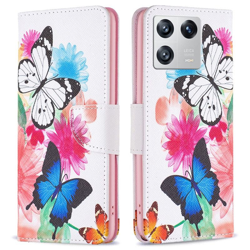 Kožené Puzdro Xiaomi 13 Akvarelové Motýle