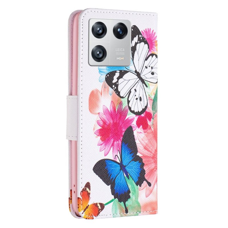 Kožené Puzdro Xiaomi 13 Akvarelové Motýle
