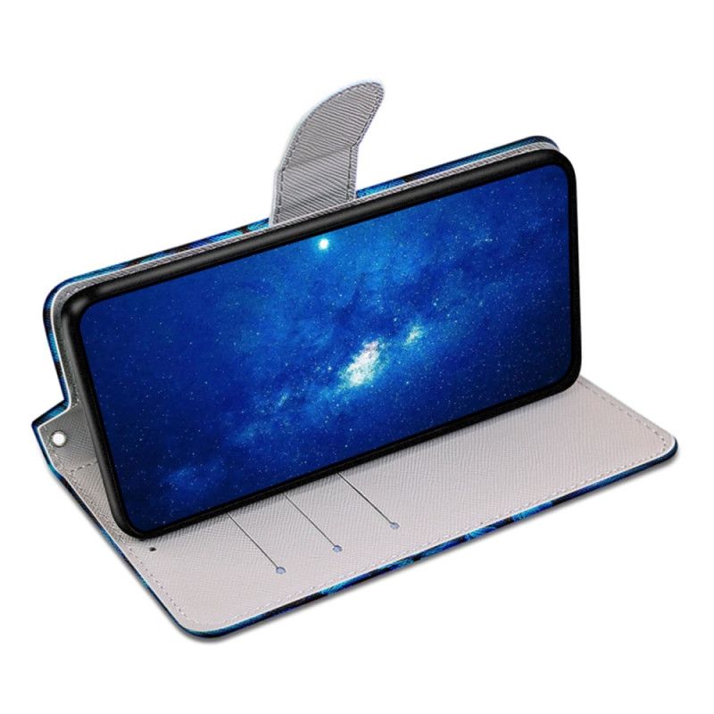 Kožené Puzdro Xiaomi 13 Červený Motýľ Modré Pozadie