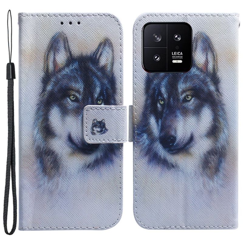 Kožené Puzdro Xiaomi 13 Strappy Watercolor Wolf