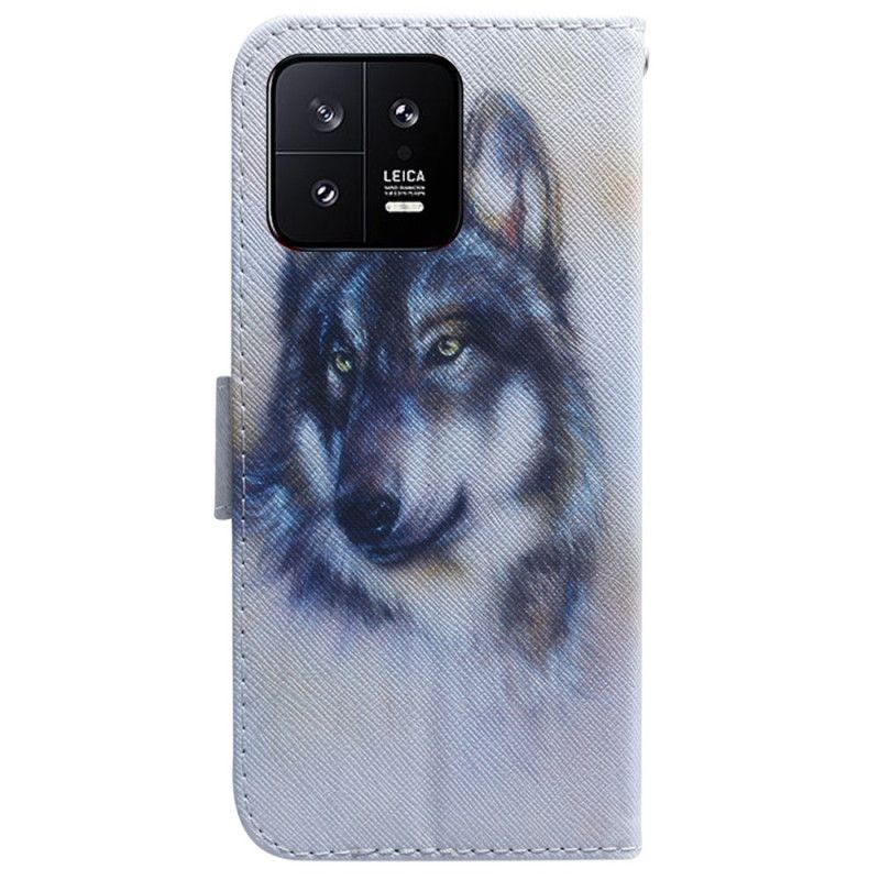 Kožené Puzdro Xiaomi 13 Strappy Watercolor Wolf