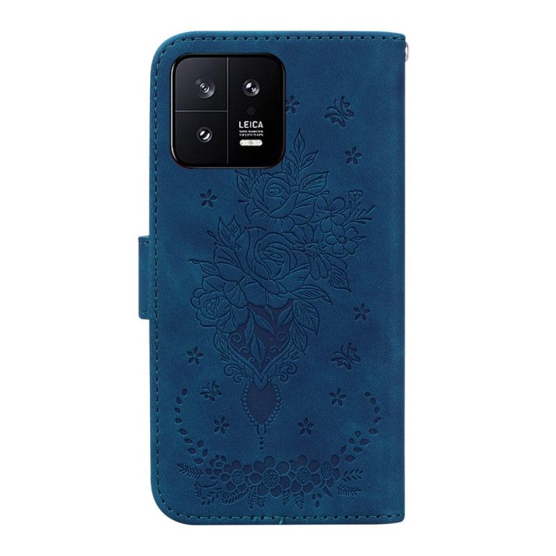 Peňaženkový Kryt Xiaomi 13 Strappy Ruže A Motýle