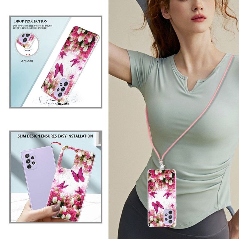 Kryt Samsung Galaxy A23 5G So Šnúrou Butterflies Cord