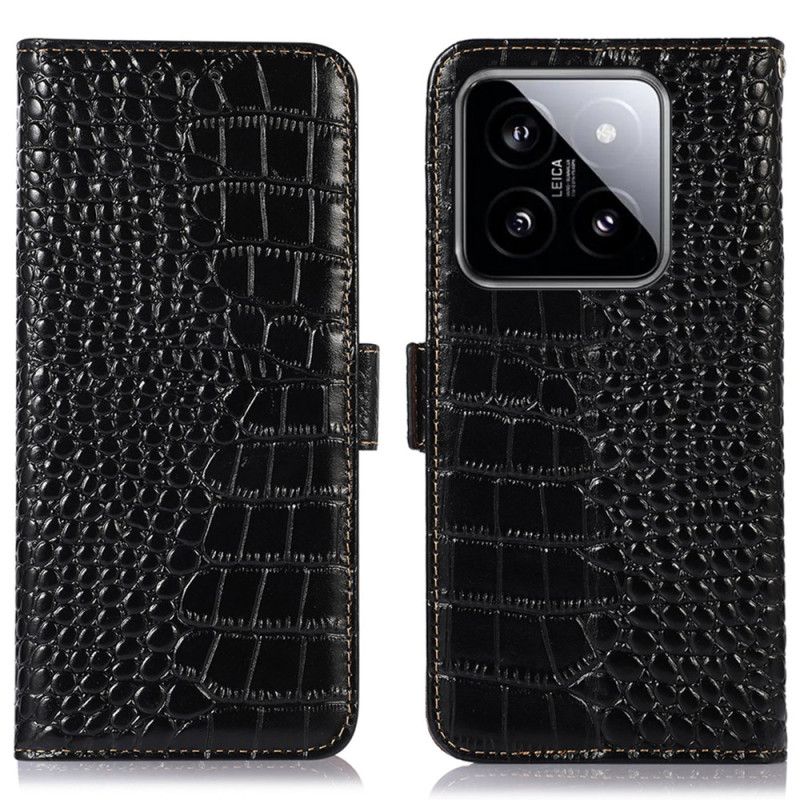 Kožené Puzdro Xiaomi 14 Pro Kryt Na Mobil Krokodília Textúra S Rfid Blokovaním