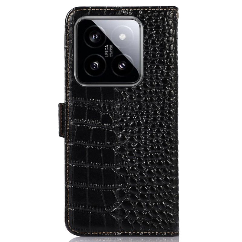 Kožené Puzdro Xiaomi 14 Pro Kryt Na Mobil Krokodília Textúra S Rfid Blokovaním