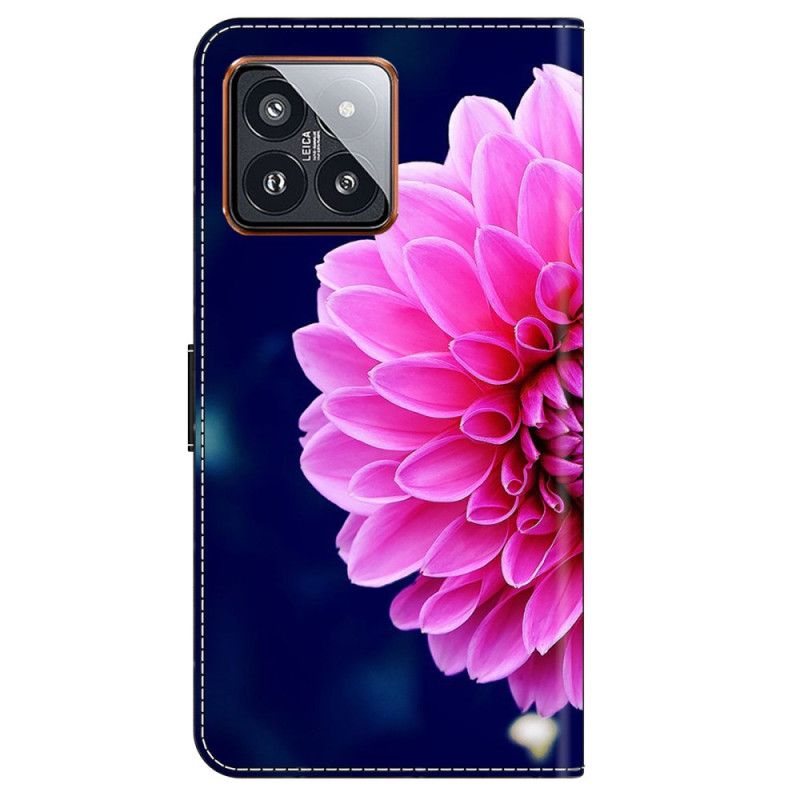 Kožené Puzdro Xiaomi 14 Pro Kryt Na Mobil Ružový Kvet Na Modrom Pozadí