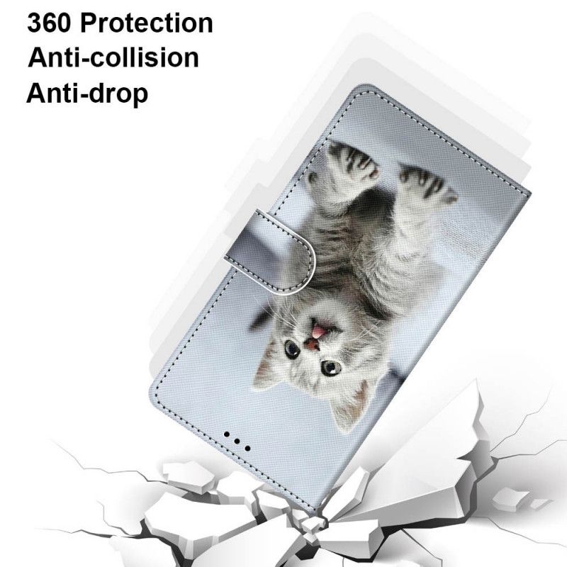 Kožené Puzdro Samsung Galaxy M53 5G Sivé Mačiatko S Popruhom